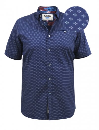 TELFORD-D555 S/S Micro Ao Print Shirt With Hidden Button Down Collar and Pocket-Navy-LT