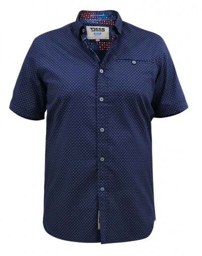 TELFORD-D555 S/S Micro Ao Print Shirt With Hidden Button Down Collar and Pocket-Navy-1XLT