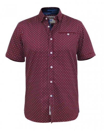 HILLCREST-D555 S/S Micro Ao Print Shirt With Hidden Button Down Collar & Pocket-Burgundy-3XL