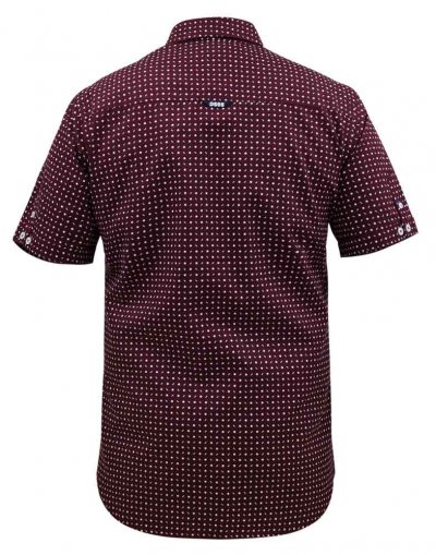 HILLCREST-D555 S/S Micro Ao Print Shirt With Hidden Button Down Collar & Pocket-Burgundy-3XL