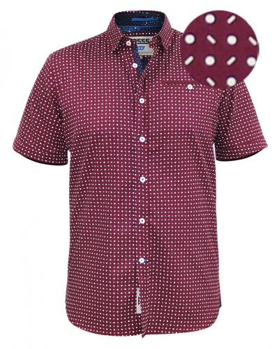 HILLCREST-D555 S/S Micro Ao Print Shirt With Hidden Button Down Collar & Pocket-Burgundy-4XL