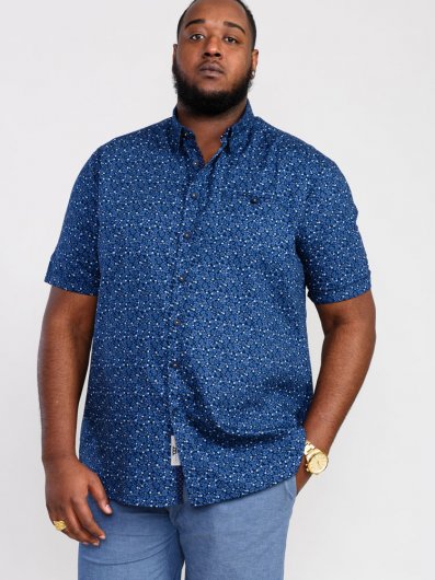 TRISTAIN-D555 S/S Floral Ao Print Shirt With Hidden Button Down Collar & Pocket-Navy-2XL