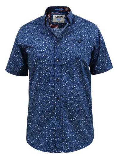 TRISTAIN-D555 S/S Floral Ao Print Shirt With Hidden Button Down Collar & Pocket-Navy-2XL