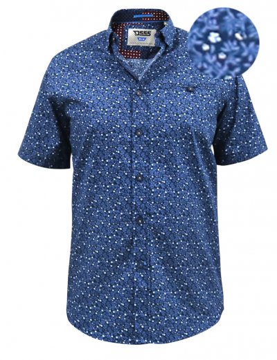 TRISTAIN-D555 S/S Floral Ao Print Shirt With Hidden Button Down Collar & Pocket-Navy-4XL