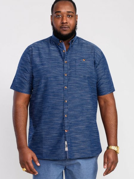 HOVE-D555 Multi Coloured Textured Fabric Short Sleeve Button Down Shirt-Navy-T