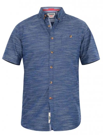 HOVE-D555 Multi Coloured Textured Fabric Short Sleeve Button Down Shirt-Navy-2XL