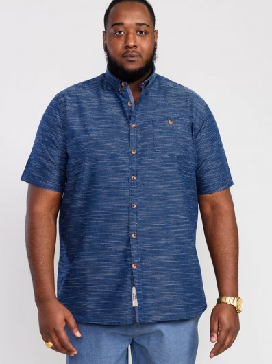 HOVE-D555 Multi Coloured Textured Fabric Short Sleeve Button Down Shirt-Navy-5XL
