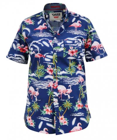 DURHAM-D555 Flamingo Hawaiian Ao Print Short Sleeve Button Down Collar Shirt-Kingsize Assorted Pack A-(2XL-5XL)