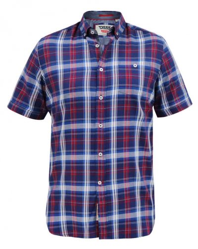 PORTLAND-D555 Check Button Down Collar S/S Shirt With Pocket-Blue-5XL