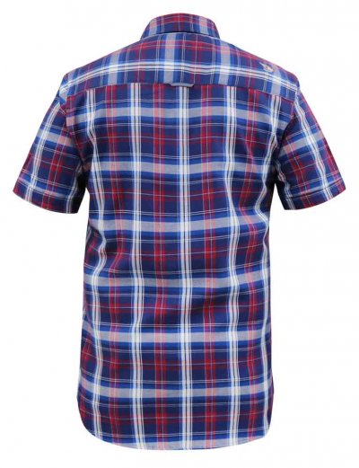 PORTLAND-D555 Check Button Down Collar S/S Shirt With Pocket-Blue-5XL