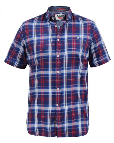 PORTLAND-D555 Check Button Down Collar S/S Shirt With Pocket-Blue-6XL