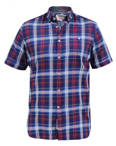 PORTLAND-D555 Check Button Down Collar S/S Shirt With Pocket-Blue-LT