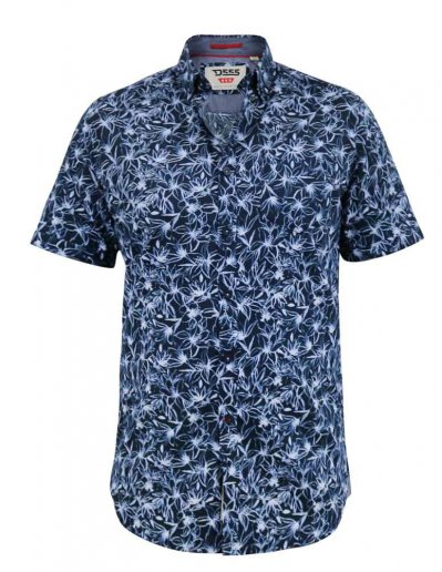 PADBURY-D555 Floral Ao Printed Button Down Collar S/S Shirt With Pocket-Navy-2XL