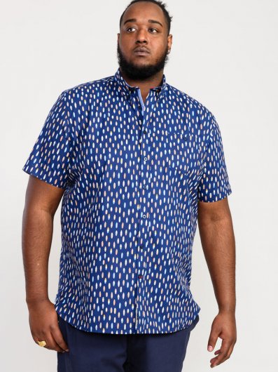 HACKFORD-D555 Surf Board Ao Printed Button Down Collar S/S Shirt With Pocket-Navy-2XL