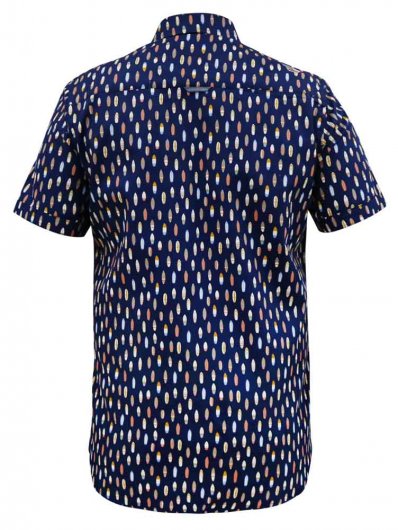 HACKFORD-D555 Surf Board Ao Printed Button Down Collar S/S Shirt With Pocket-Navy-2XL