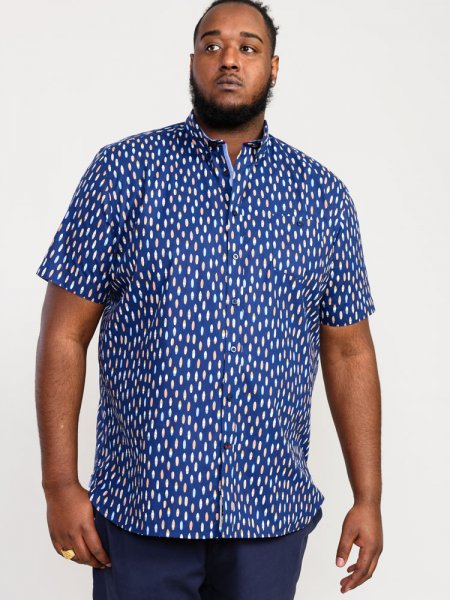 HACKFORD-D555 Surf Board Ao Printed Button Down Collar S/S Shirt With Pocket-Navy-3XL