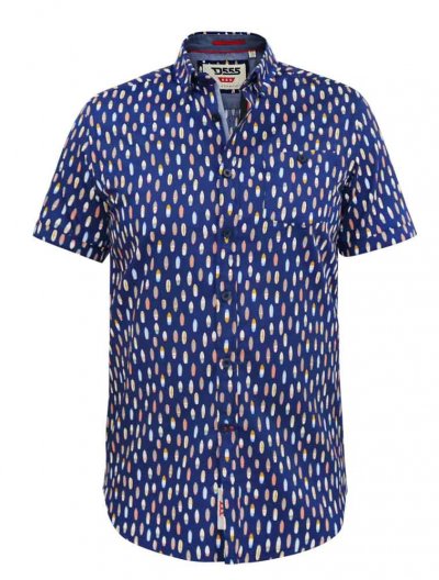 HACKFORD-D555 Surf Board Ao Printed Button Down Collar S/S Shirt With Pocket-Navy-3XL