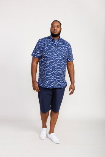 HACKFORD-D555 Surf Board Ao Printed Button Down Collar S/S Shirt With Pocket-Navy-3XL