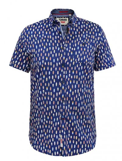 HACKFORD-D555 Surf Board Ao Printed Button Down Collar S/S Shirt With Pocket-Navy-4XL