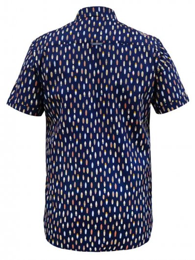 HACKFORD-D555 Surf Board Ao Printed Button Down Collar S/S Shirt With Pocket-Navy-5XL