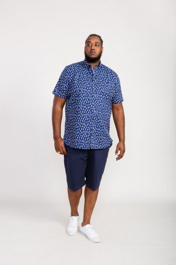 HACKFORD-D555 Surf Board Ao Printed Button Down Collar S/S Shirt With Pocket-Navy-5XL