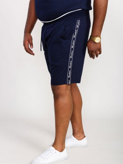 BRANTHAM-D555 Couture Elasticated Waistband Shorts With Branded Side Panels-Navy-2XL