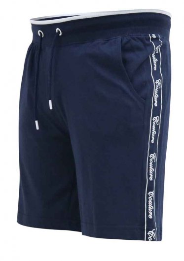 BRANTHAM-D555 Couture Elasticated Waistband Shorts With Branded Side Panels-Navy-2XL