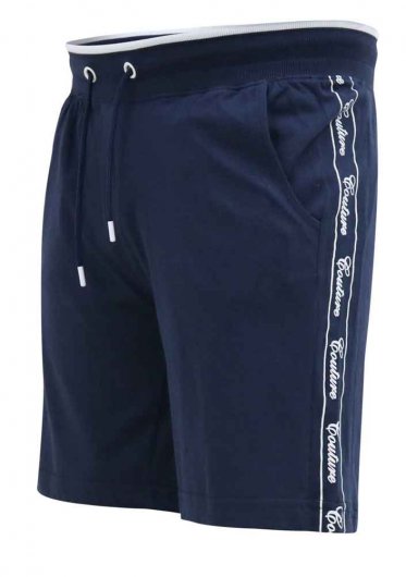 BRANTHAM-D555 Couture Elasticated Waistband Shorts With Branded Side Panels-Navy-3XL