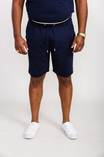 BRANTHAM-D555 Couture Elasticated Waistband Shorts With Branded Side Panels-Navy-3XL