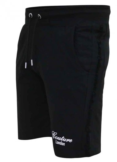 HOLBROOK-D555 Couture Elasticated Waistband Shorts With Flocking Print On Side Seams-Black-3XL