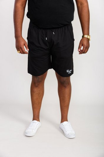 HOLBROOK-D555 Couture Elasticated Waistband Shorts With Flocking Print On Side Seams-Black-3XL
