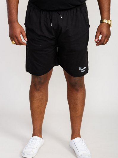 HOLBROOK-D555 Couture Elasticated Waistband Shorts With Flocking Print On Side Seams-Black-4XL