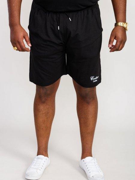 HOLBROOK-D555 Couture Elasticated Waistband Shorts With Flocking Print On Side Seams-Black-4XL