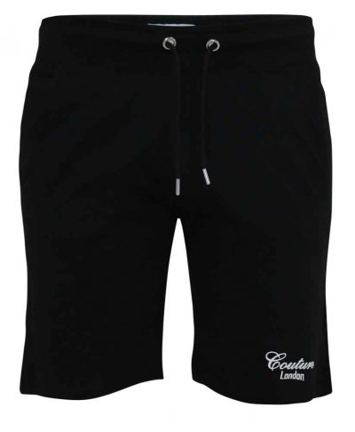 HOLBROOK-D555 Couture Elasticated Waistband Shorts With Flocking Print On Side Seams-Black-5XL