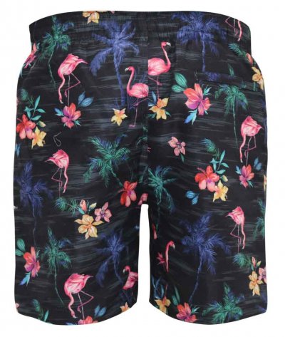 CAMPTON-D555 Flamingo And Palm Tree Printed Swim Shorts-Black-2XL