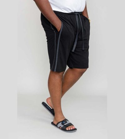 RYAN-D555Two Pack Elasticated Waist Jersey Short With Side Stripes-Black-2XL