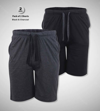 RYAN-D555Two Pack Elasticated Waist Jersey Short With Side Stripes-Black-4XL