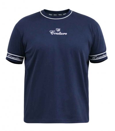 RAMSEY-D555 Couture Crew Neck T-Shirt With Chest Print With Branded Rib Cuffs-Navy-3XL