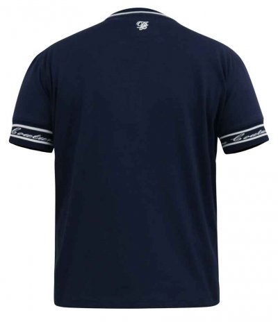 RAMSEY-D555 Couture Crew Neck T-Shirt With Chest Print With Branded Rib Cuffs-Navy-3XL