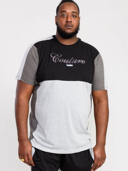 FELIX-D555 Couture Crew Neck T-Shirt With Cut And Sew Detail-Black-4XL