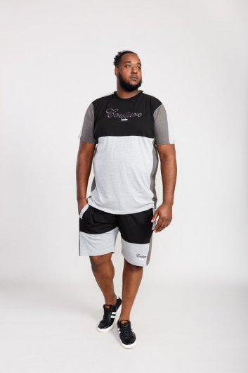 FELIX-D555 Couture Crew Neck T-Shirt With Cut And Sew Detail-Black-4XL