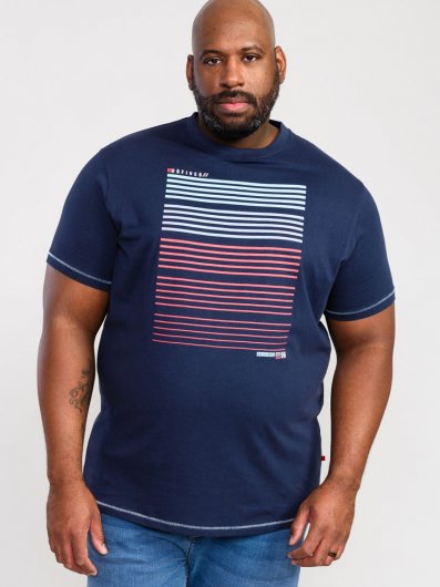 CRANSFORD-D555 Gradient Line Printed T-Shirt-Navy-2XL