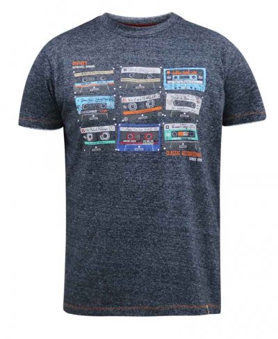 APSEY-D555 Multi Cassette Tape Printed T-Shirt-Navy-3XL