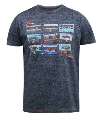 APSEY-D555 Multi Cassette Tape Printed T-Shirt-Navy-4XL