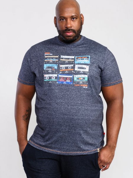 APSEY-D555 Multi Cassette Tape Printed T-Shirt-Navy-5XL