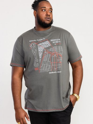 COBBLER-D555 Nyc Birdseye Map Printed T-Shirt-Khaki-4XL