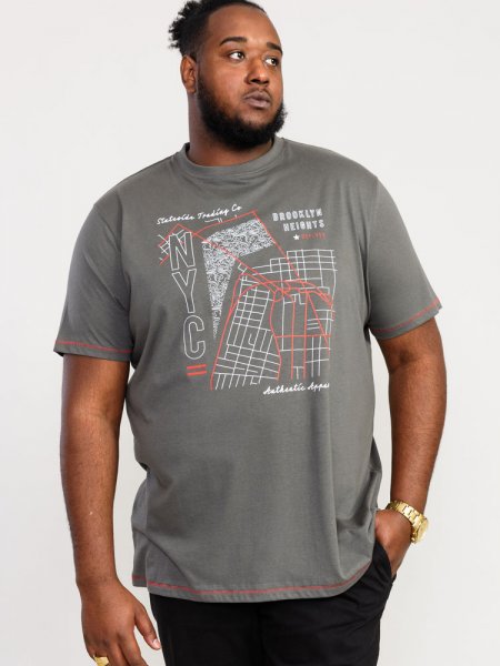 COBBLER-D555 Nyc Birdseye Map Printed T-Shirt-Khaki-6XL