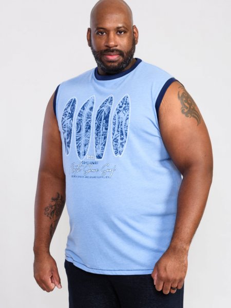 BRETTON-D555 Surf Board Printed Sleeveless T-Shirt-Blue-T