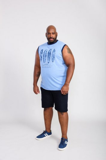 BRETTON-D555 Surf Board Printed Sleeveless T-Shirt-Blue-2XL