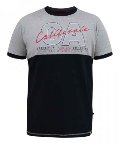 JUNIPER-D555 California Printed T-Shirt With Cut And Sew Panel-Grey-5XL
